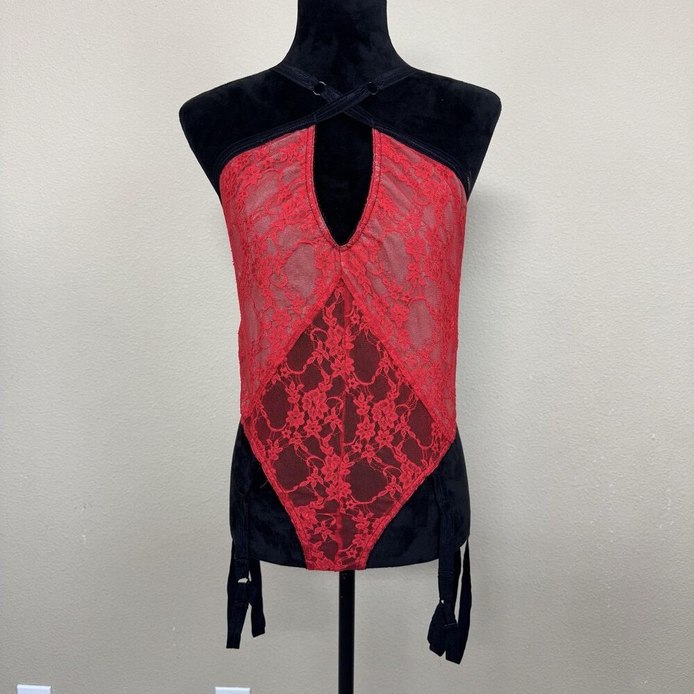 Solstice Bodysuit Womens XXXL Red Lace Sheer Adjustable Strap Garter Teddy
